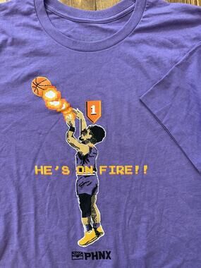 Devin Booker Hes on Fire NBA Jam Game Phoenix Suns All City Purple XXL T-Shirt